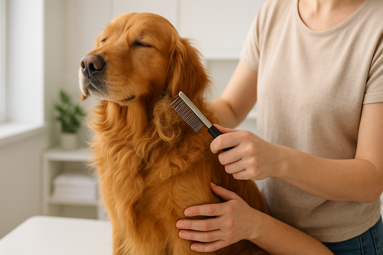 Delikatne rozczesywanie kołtunów u psa podczas bezpiecznej pielęgnacji sierści